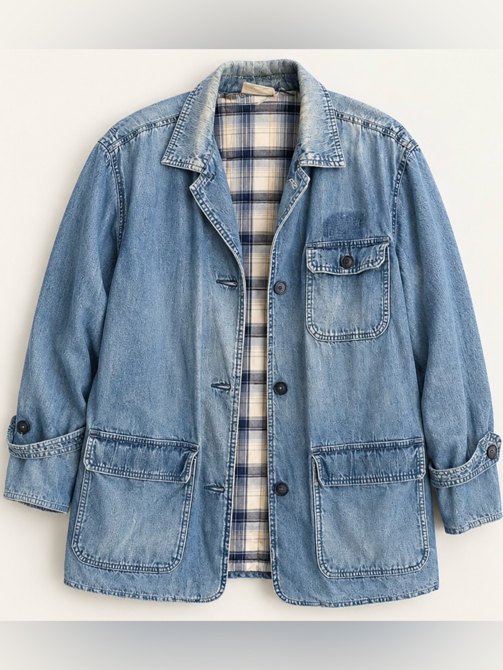 Vintage Oversized Padded Denim Utility Jacket M/L Distressed